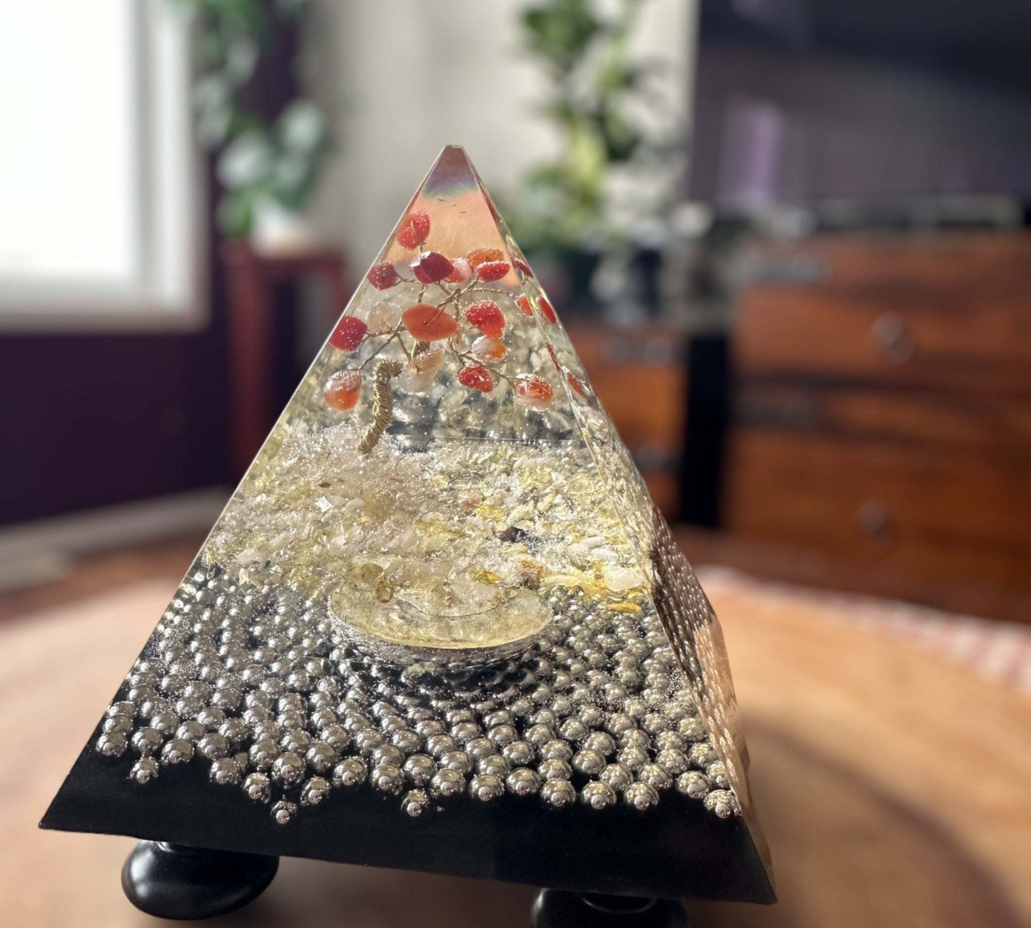 Gemstone Tree of Life Orgonite Pyramid with Citrine & Carnelian