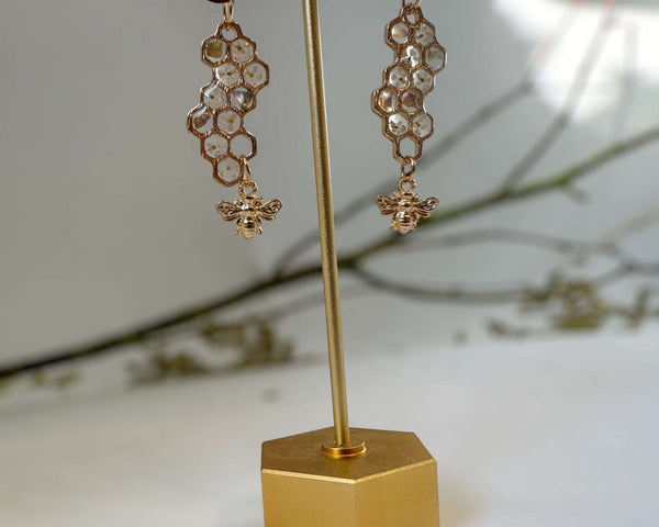Bee Harmony Earring Set - Handmade Earrings with Pressed White Flowers