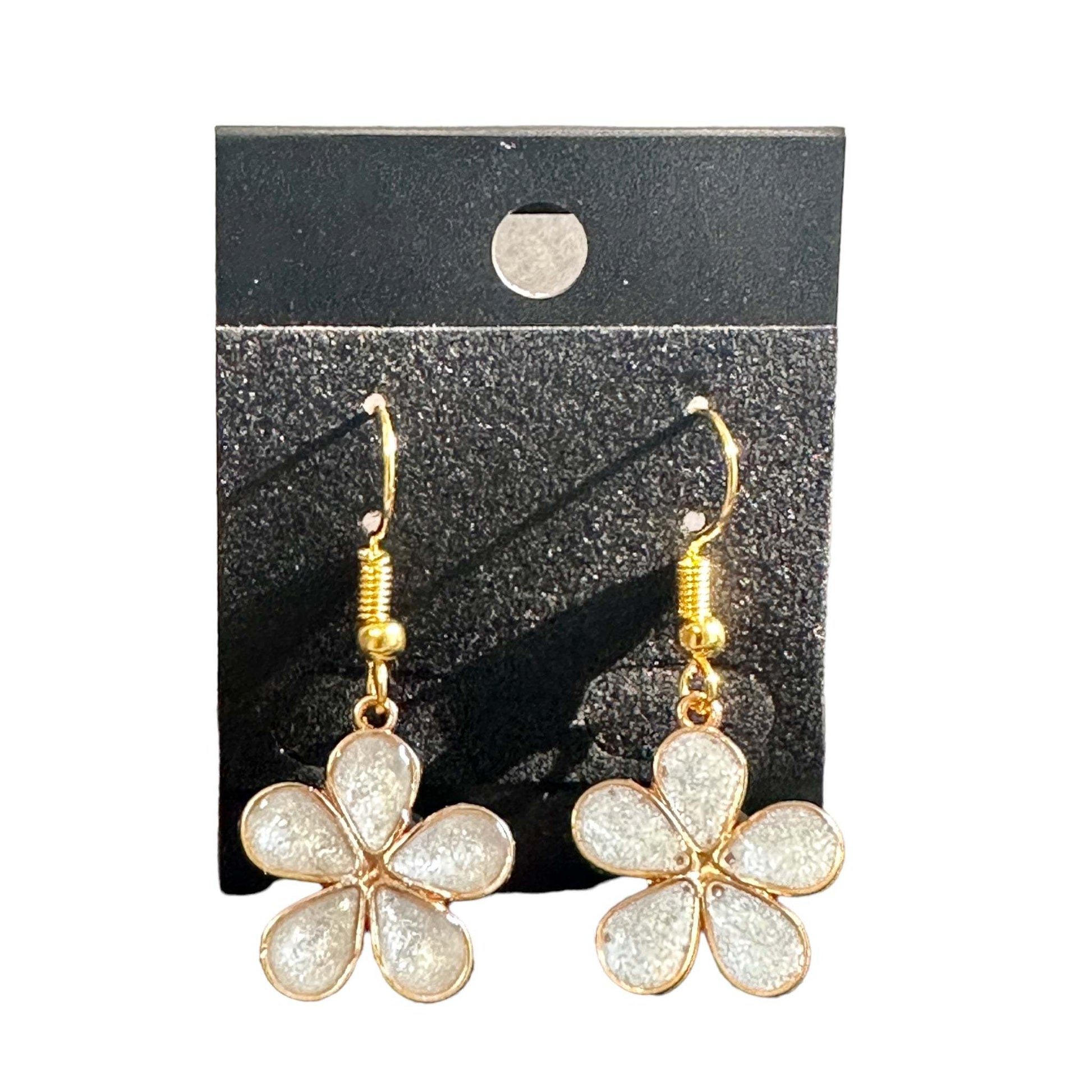Golden Bloom - Handmade White Petal Flower Resin EarringsEarring Handmade Resin Flower Earring Set- White Petals & Glitter
