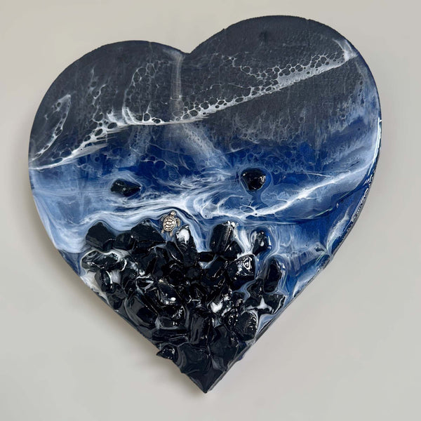 Ocean Black Seas Epoxy Resin Heart - Love of the Dark Seas Series