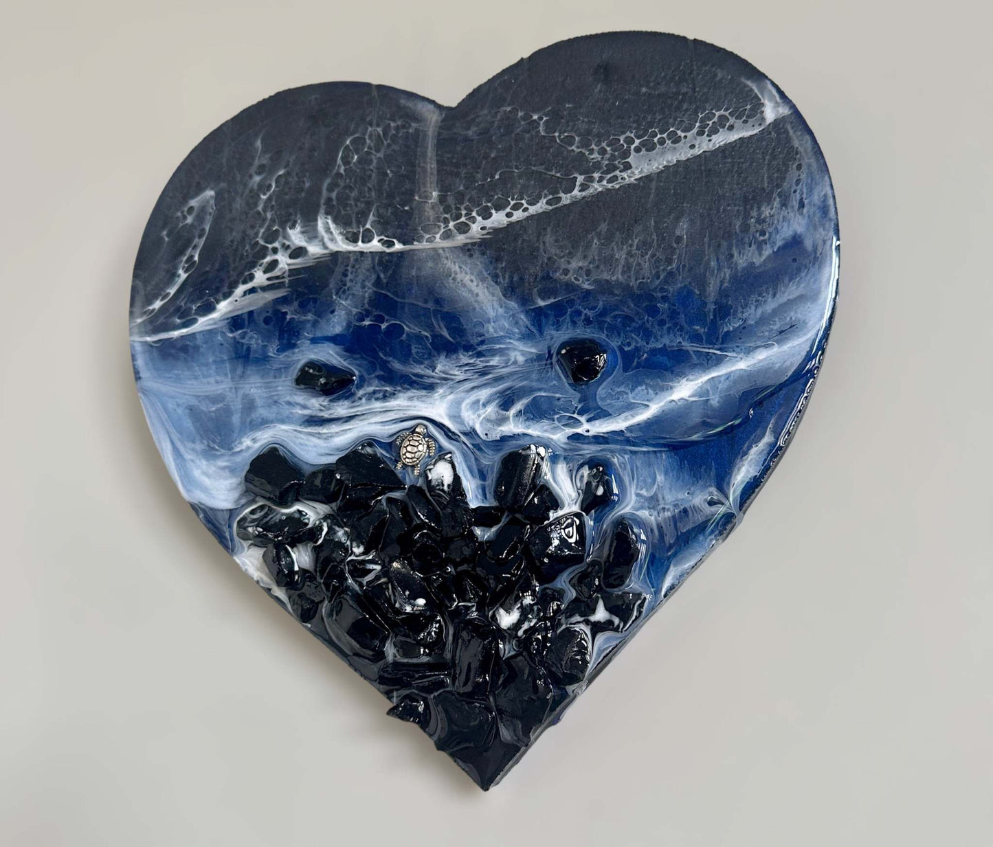 Ocean Black Seas Epoxy Resin Heart - Love of the Dark Seas Series