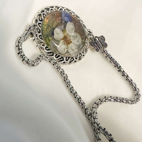 Bracelet Handmade with Dried Flower Accents & Silver Elegance 