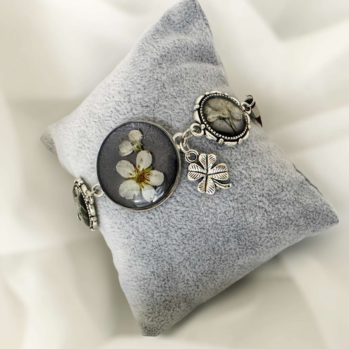 Strawberry Fields: Resin Bracelet with Dried Flower Accents