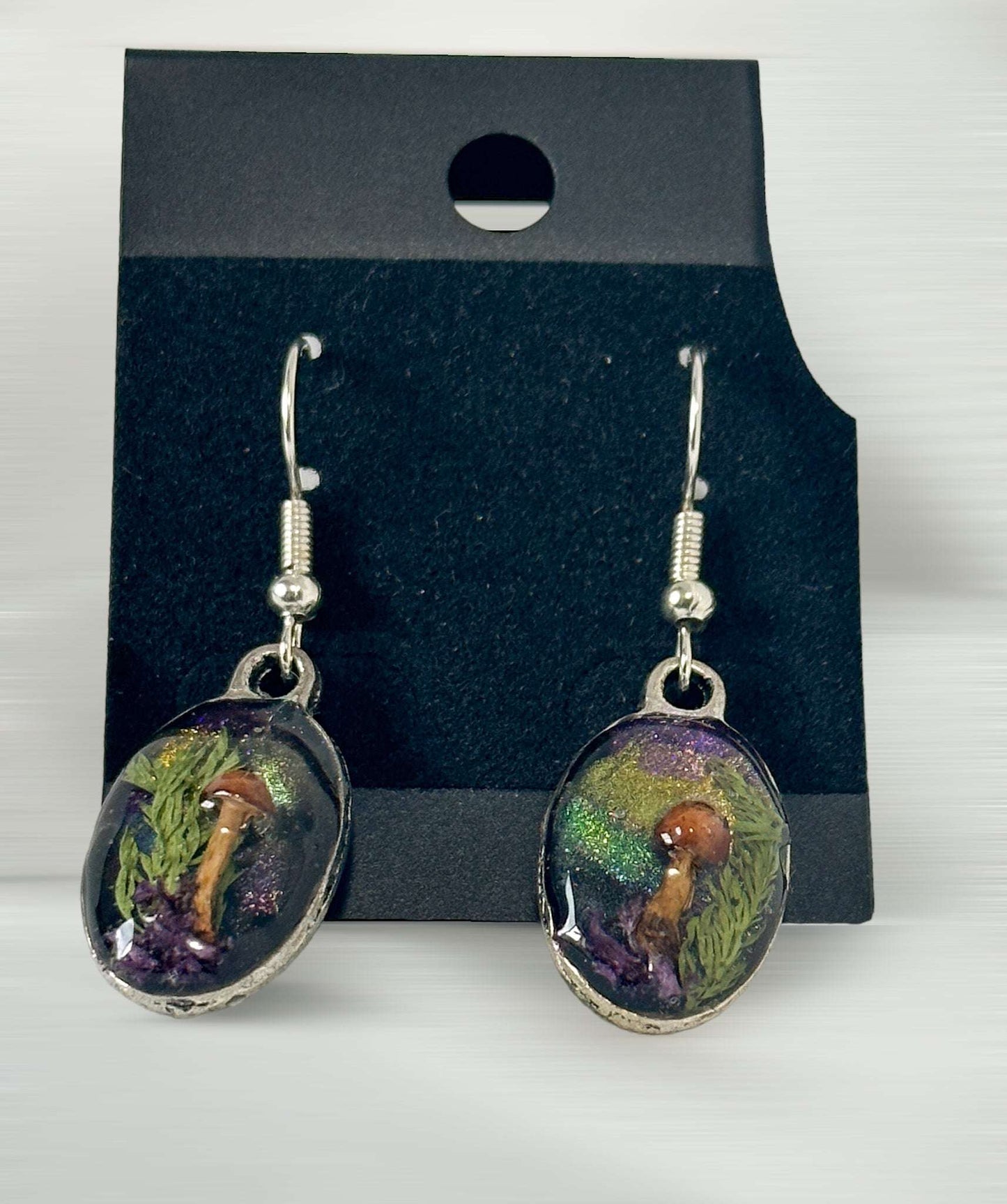 Mushroom Forest: Whimsical Drop Earring Set with Dried Botanicals