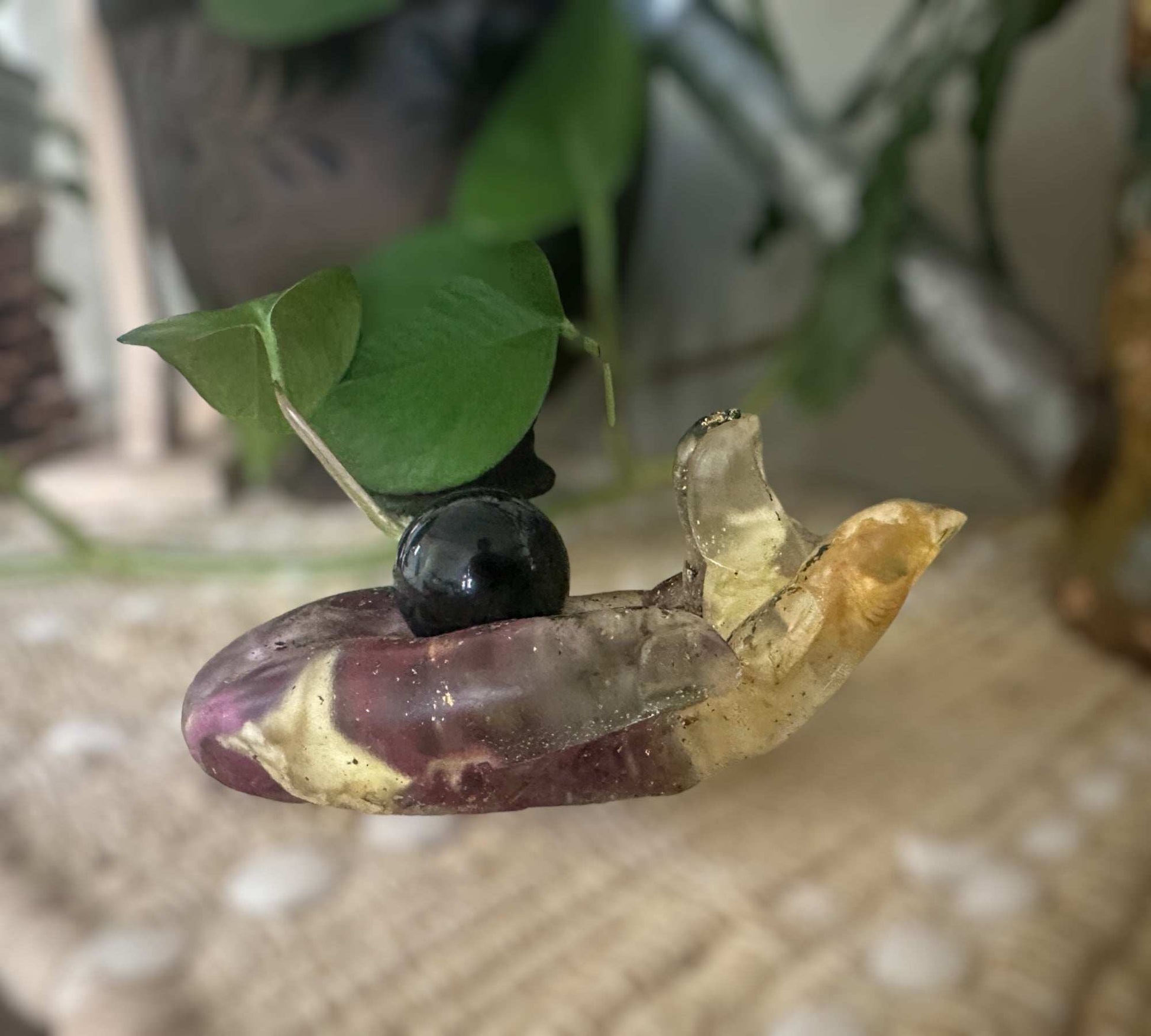 Obsidian Crystal Sphere & Rose Petal Hand - Blooms of Protection