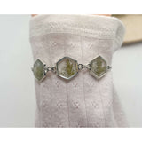 Fern Elegance: Silver Hexagon Handmade Trio Bracelet with Dried Flower