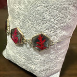 Black Forest Whimsy: Silver Hexagon Handmade Trio Bracelet Red Fern