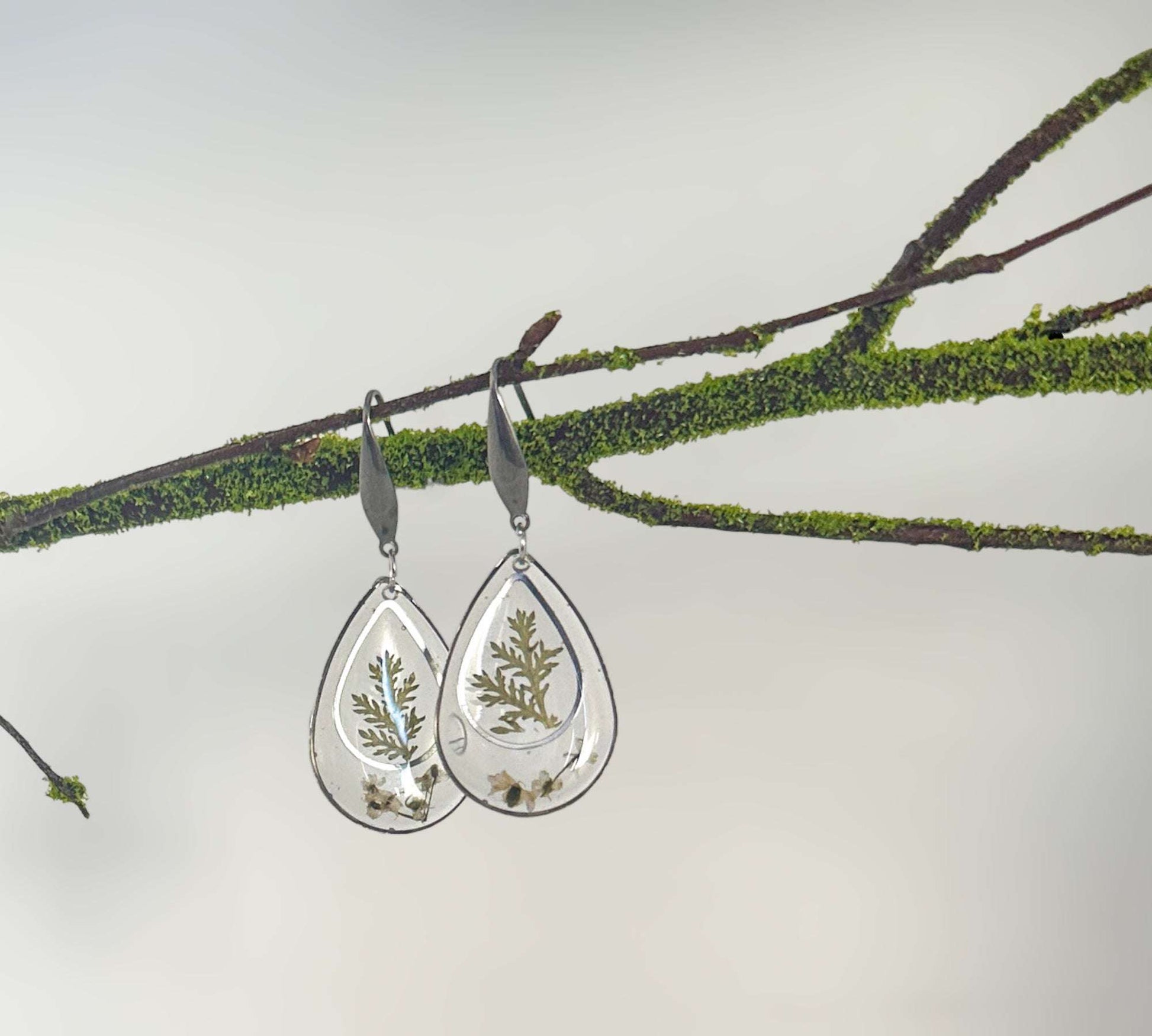 Fern Forest Charm - Handmade Botanical Resin Earrings