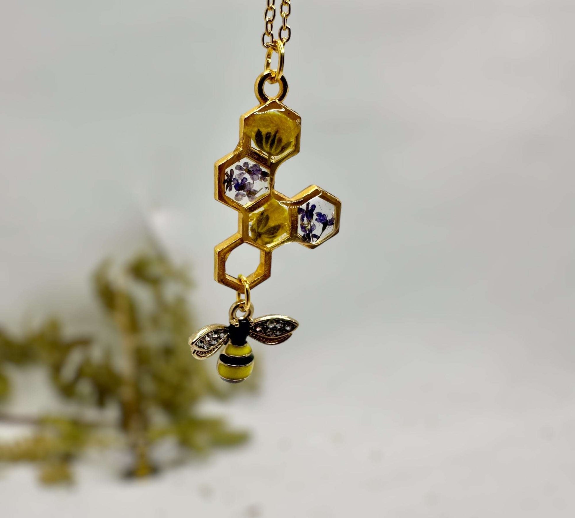 Bee Harmony Pendant - Handmade Pendant with Rhinestone Bee Charm