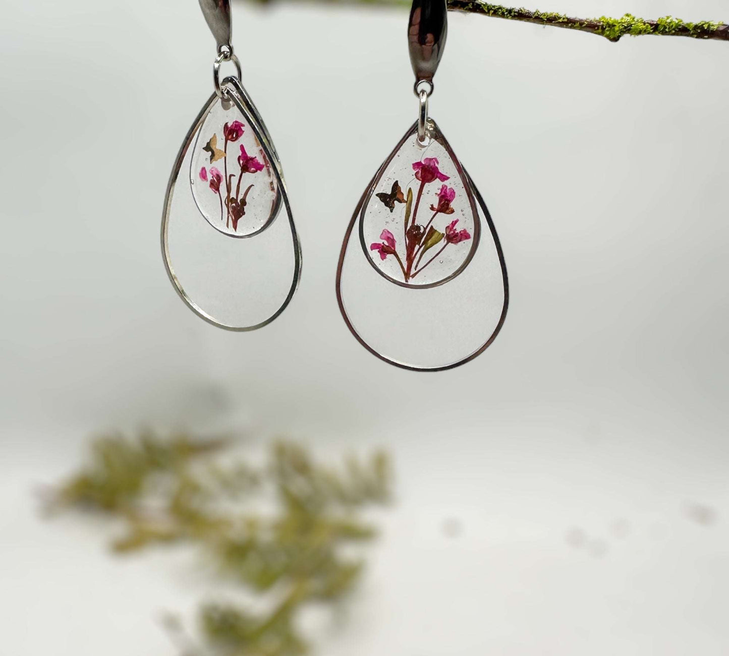 Cherry Blossom Charm - Handmade Pressed Flower Resin Earrings