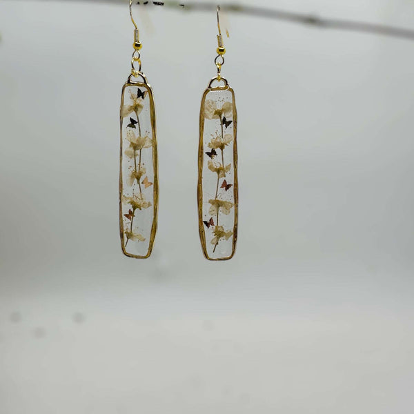 Bloom Cascade Earrings - Minimalistic Meets Boho - Pressed Flower