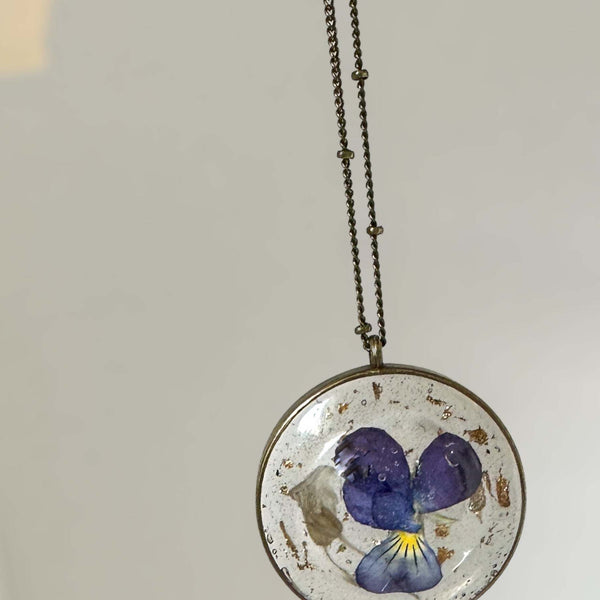 Pansy Flower Pendant - Purple Bloom Nature Inspired Handmade Necklace