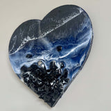 Ocean Black Seas Epoxy Resin Heart - Love of the Dark Seas Series