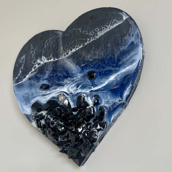 Ocean Black Seas Epoxy Resin Heart - Love of the Dark Seas Series