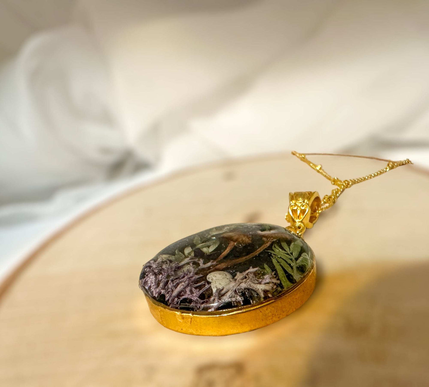 Magical Forest- Resin Botanical Necklace with Mini Mushrooms & Ferns