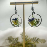 Pansy Earrings: Nature Inspired - Real Fern and Delicate Flowers 