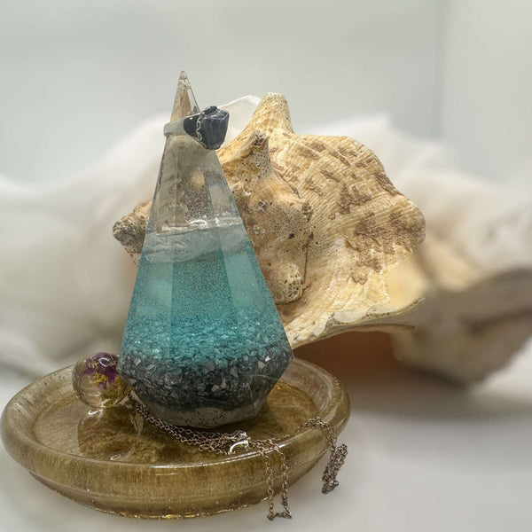 Ring Holder - Seaside Serenity Epoxy Resin Ring Holder with Gold Tray