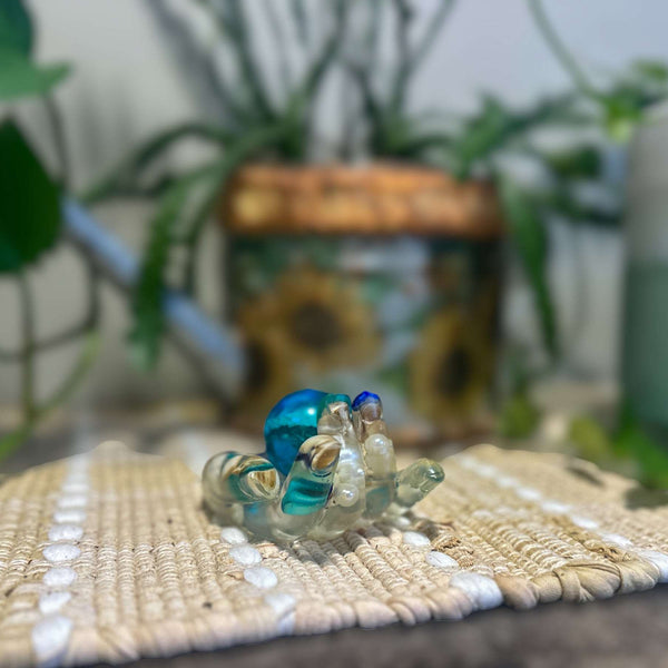 Blue Quartz Crystal Handmade Resin Sphere Hand - Seaside Harmony