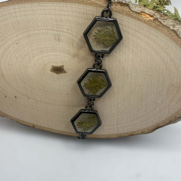 Black Forest: Black Hexagon Handmade Trio Bracelet with Botanicals