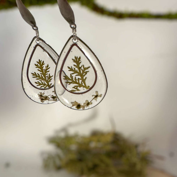 Fern Forest Charm - Handmade Botanical Resin Earrings