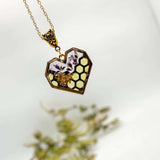 Bee Pendant - Blossom Buzz Harmony Heart - Handmade with Dried Flowers