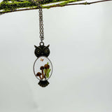 Enchanting Owl Mushroom Forest Pendant - Dried Ferns and Mushrooms