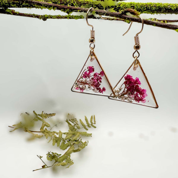 Pink Blossom Charm - Handmade Pressed Flower Petal Resin Earrings