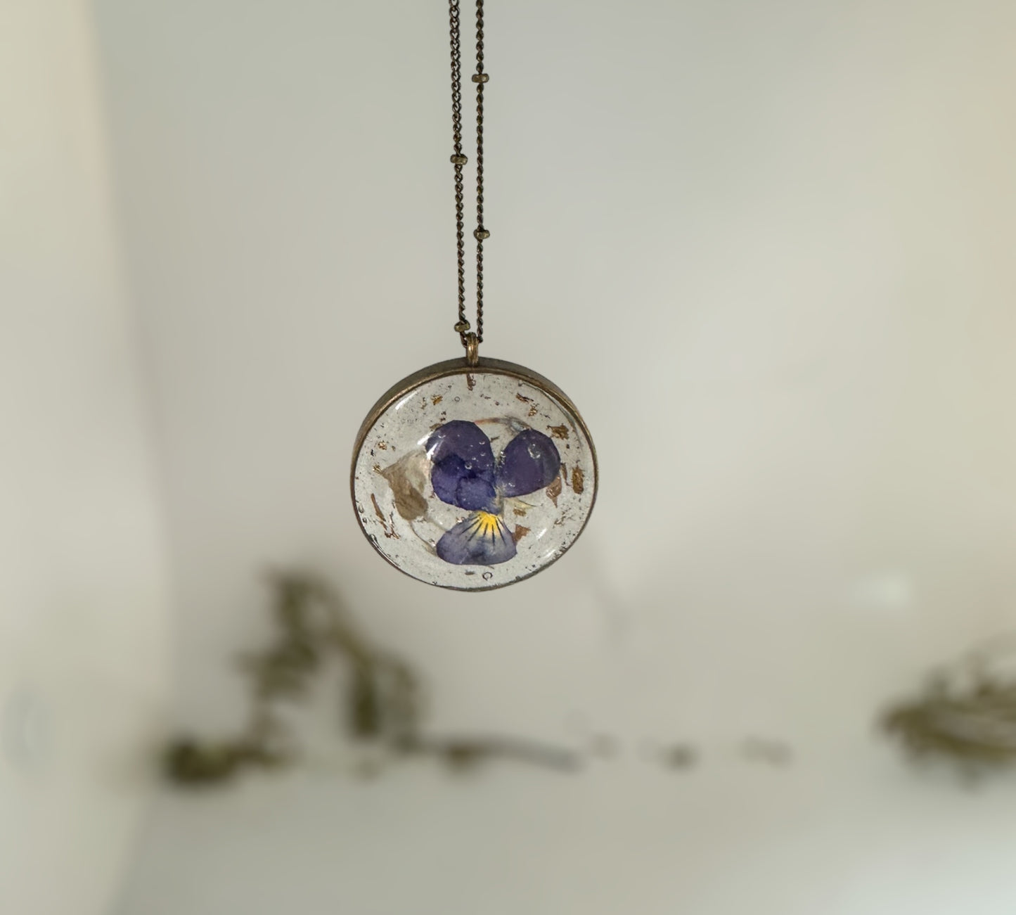 Dried Pansy Flower Pendant - Purple Bloom Nature Inspired Necklace