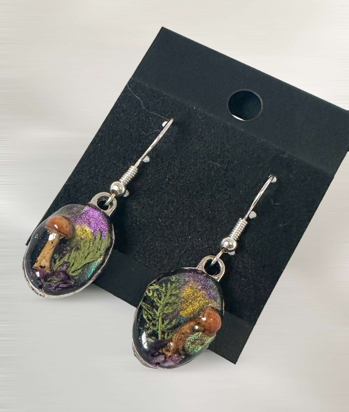 Mushroom Forest: Whimsical Drop Earring Set with Dried Botanicals