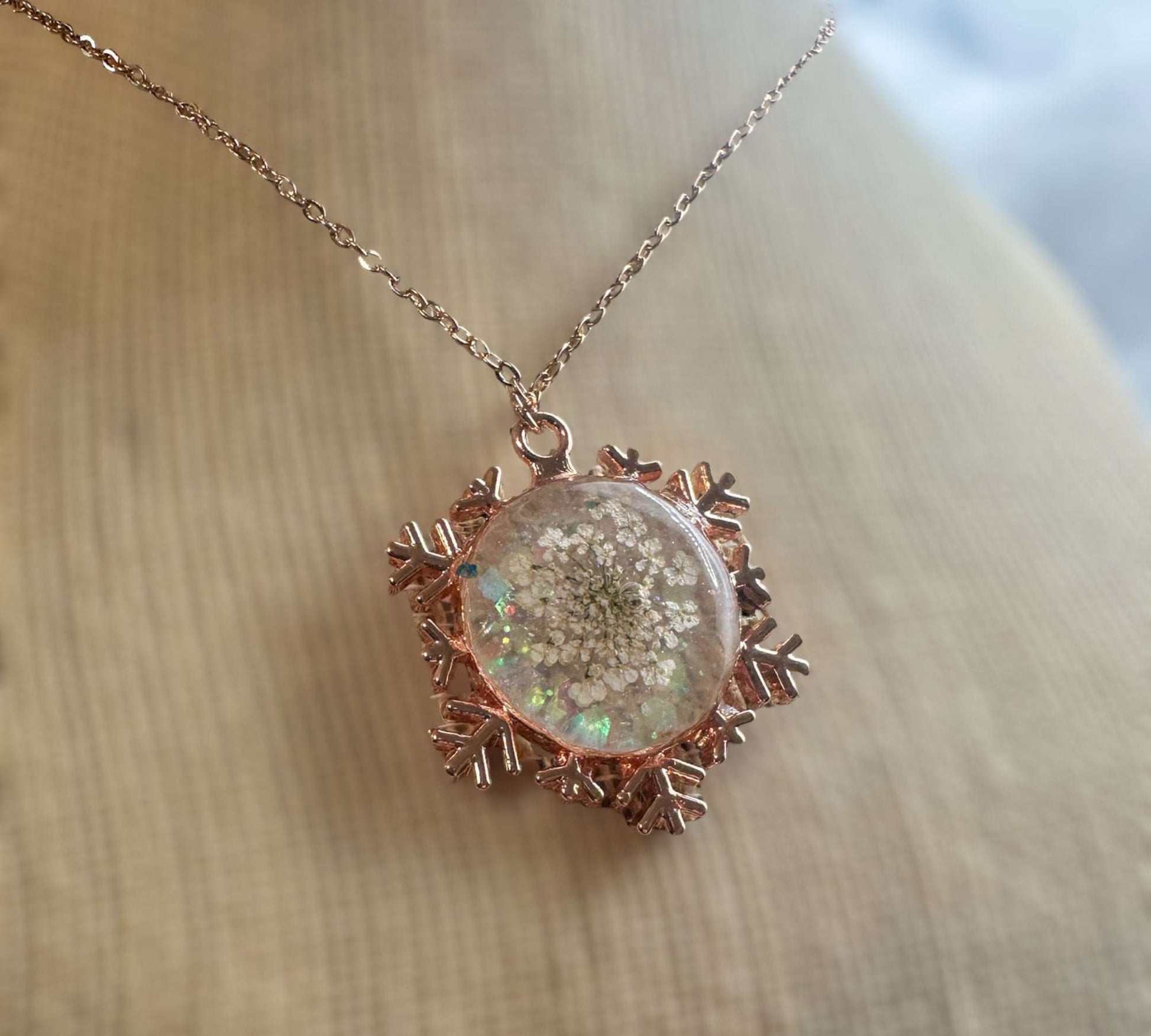 Christmas Collection - Rose Gold Frost - Queen Anne's Lace Pendant
