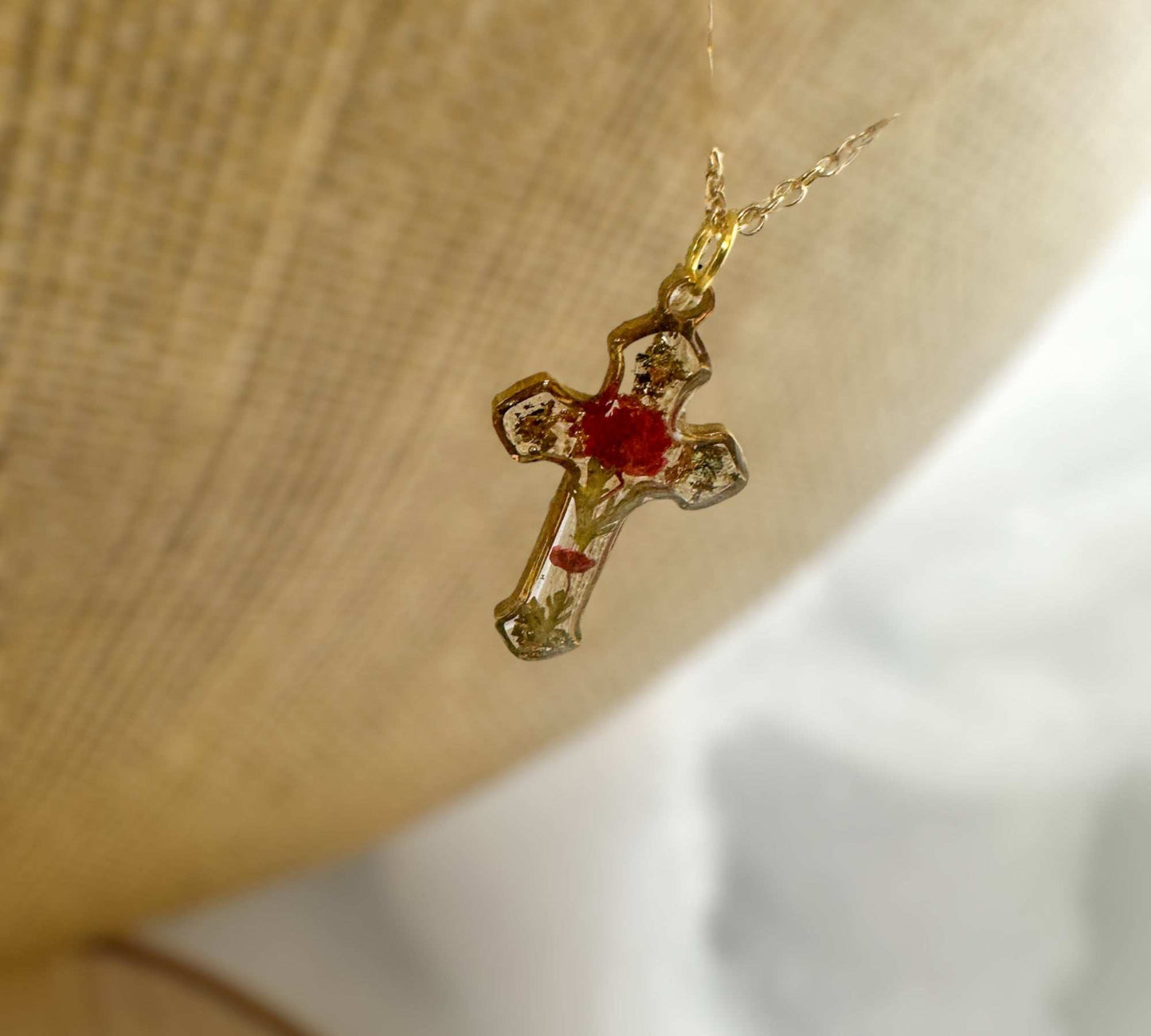 Floral Cross Pendant - Blossoming Faith Collection wtih Dried Flowers