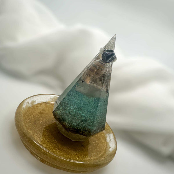 Ring Holder - Seaside Serenity Epoxy Resin Ring Holder with Gold Tray