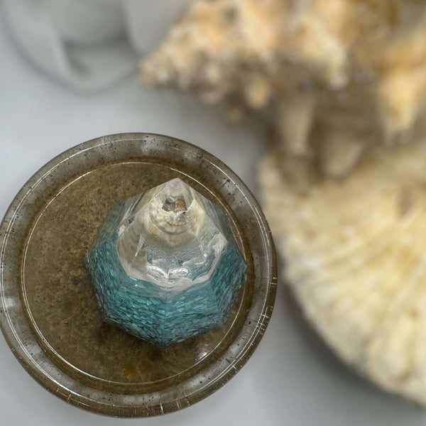 Ring Holder - Seaside Serenity Epoxy Resin Ring Holder with Gold Tray