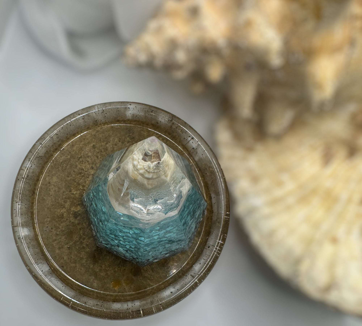Ring Holder - Seaside Serenity Epoxy Resin Ring Holder with Gold Tray