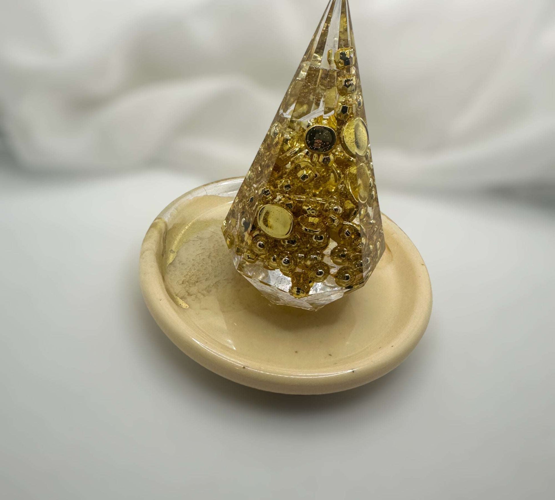Ring Holder - Golden Radiance with Marble Resin Tray