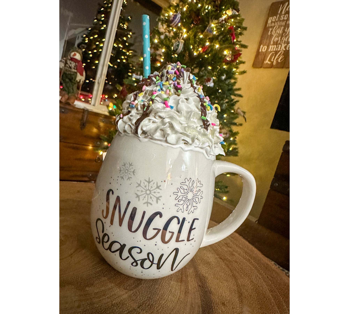 Festive Faux Mug Delights: Snuggle Season Deluxe WFaux Snowflake Mug