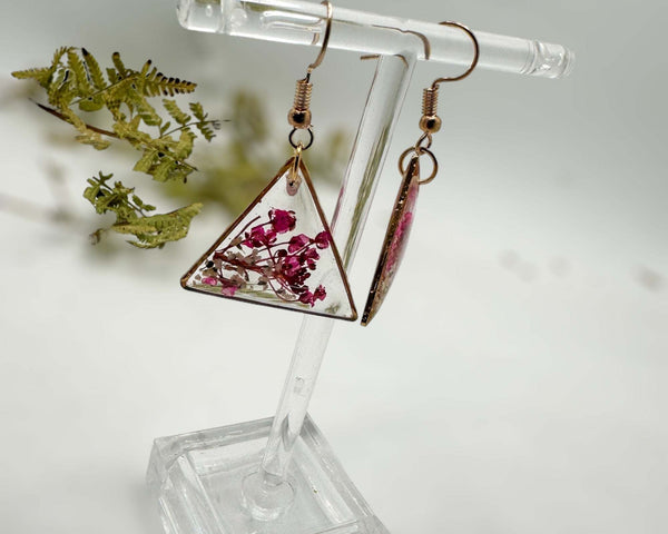 Pink Blossom Charm - Handmade Pressed Flower Petal Resin Earrings