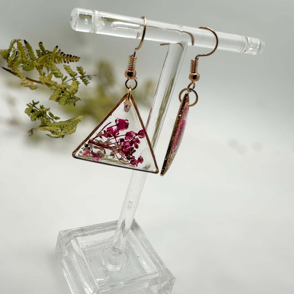 Pink Blossom Charm - Handmade Pressed Flower Petal Resin Earrings