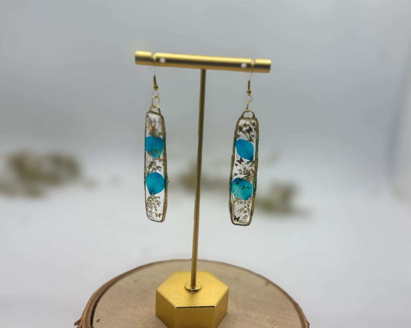 Blue Blooms Cascade Earrings - Minimalistic Meets Boho -Pressed Flower