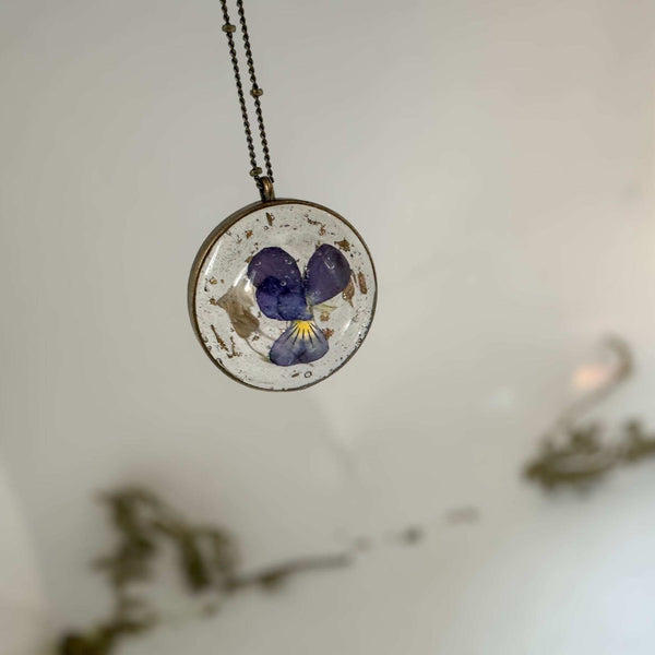Pansy Flower Pendant - Purple Bloom Nature Inspired Handmade Necklace