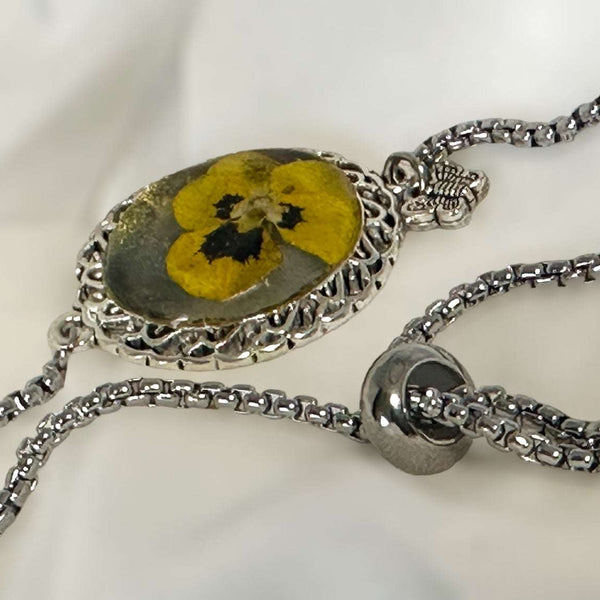 Bracelet Handmade with Dried Flower Accents & Silver Elegance 