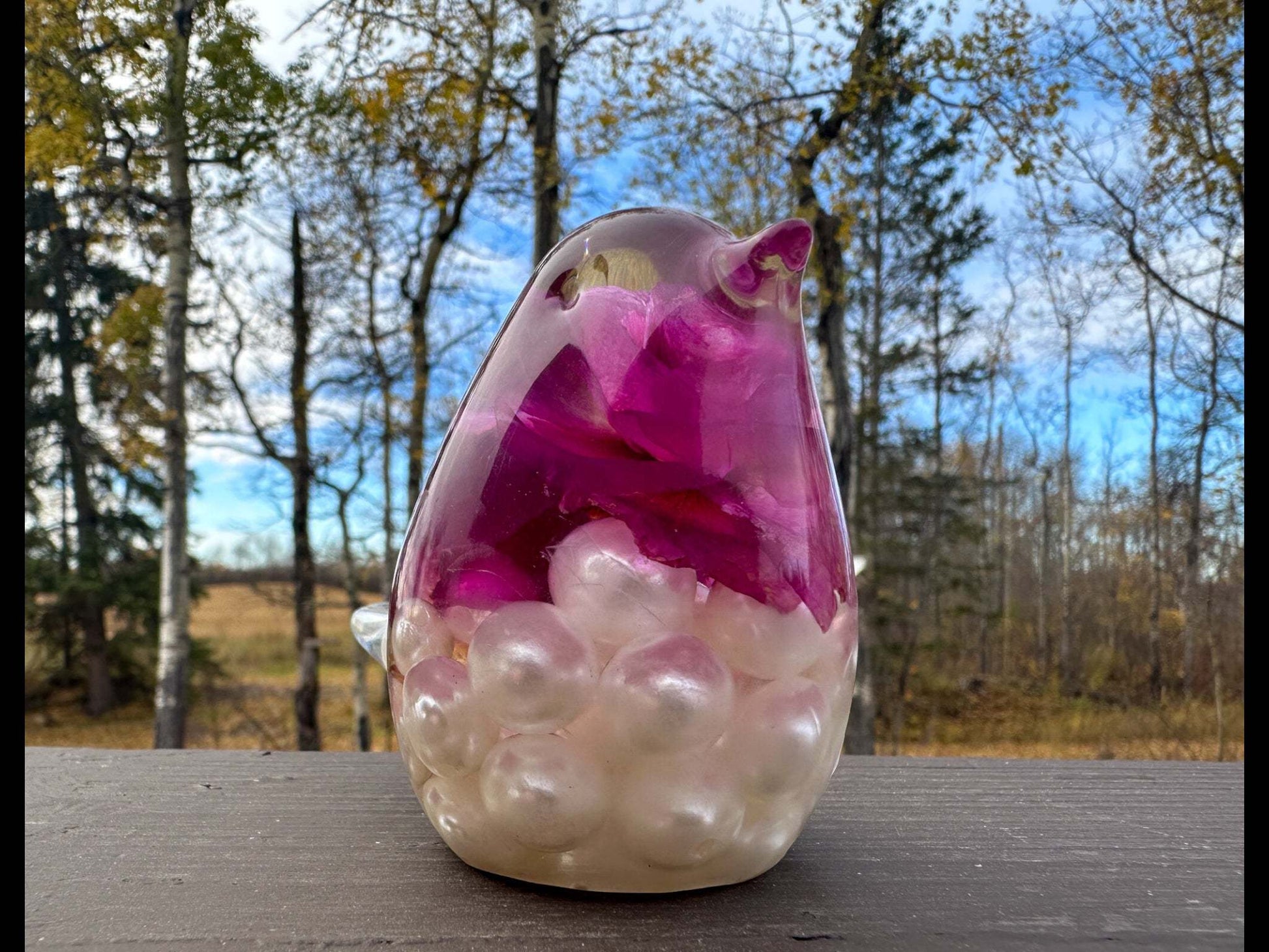 Bird Blooms & Pearls in Flight: Resin Filled with Real Dried Flowers -