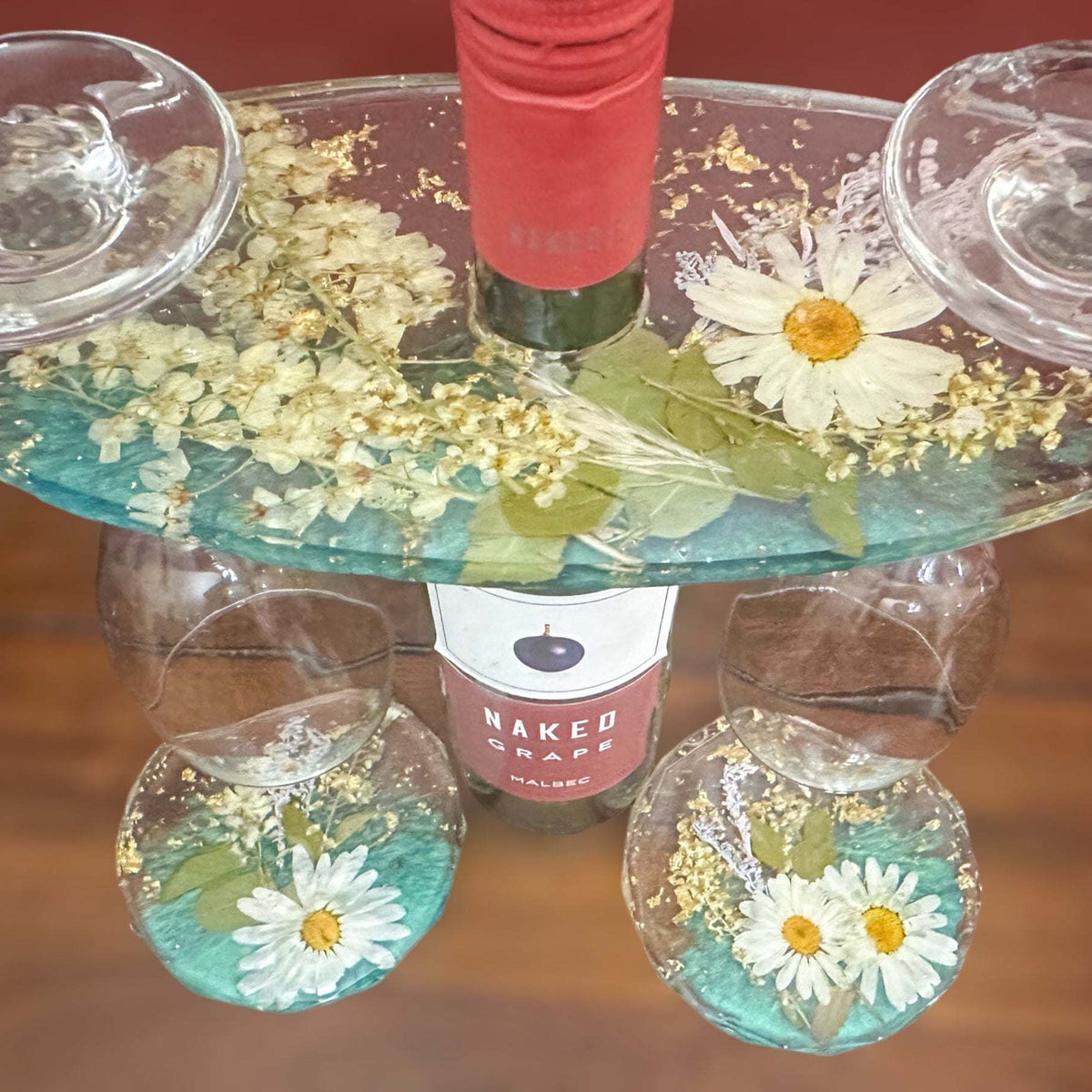 Wine Glass Caddy with 2 Coasters Resin Butler Coaster Set
