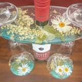 Wine Glass Caddy with 2 Coasters Resin Butler Coaster Set