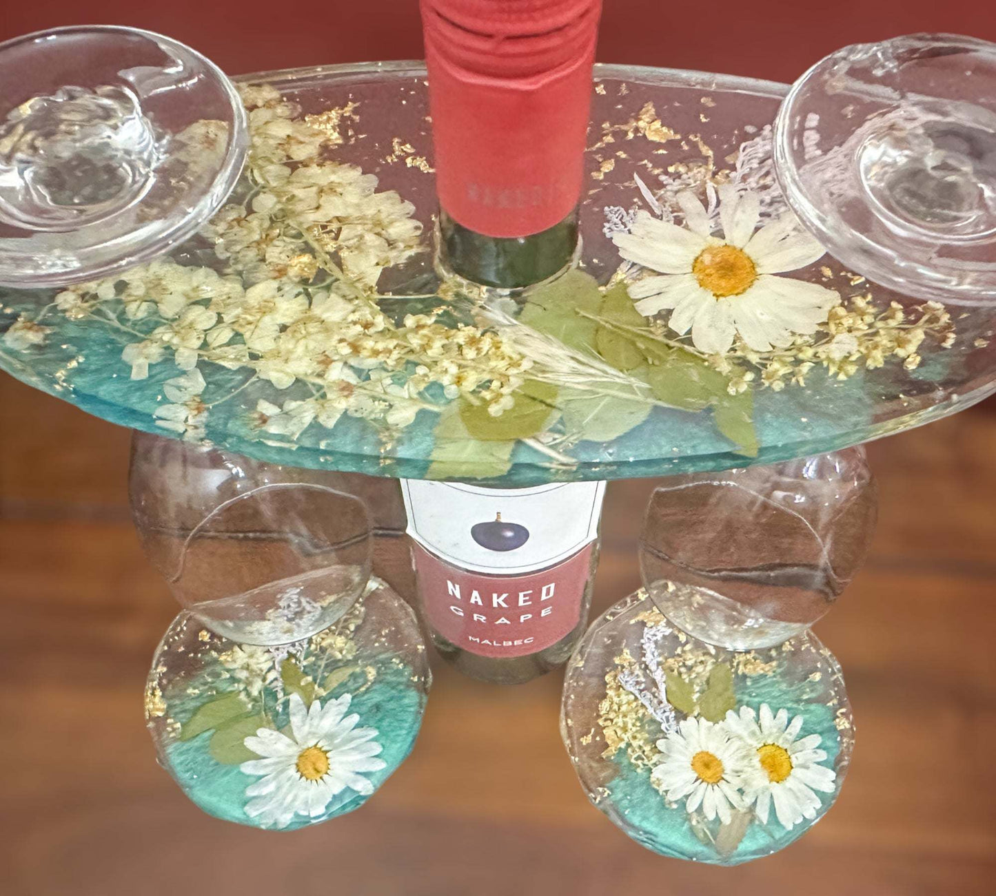 Wine Glass Caddy with 2 Coasters Resin Butler Coaster Set