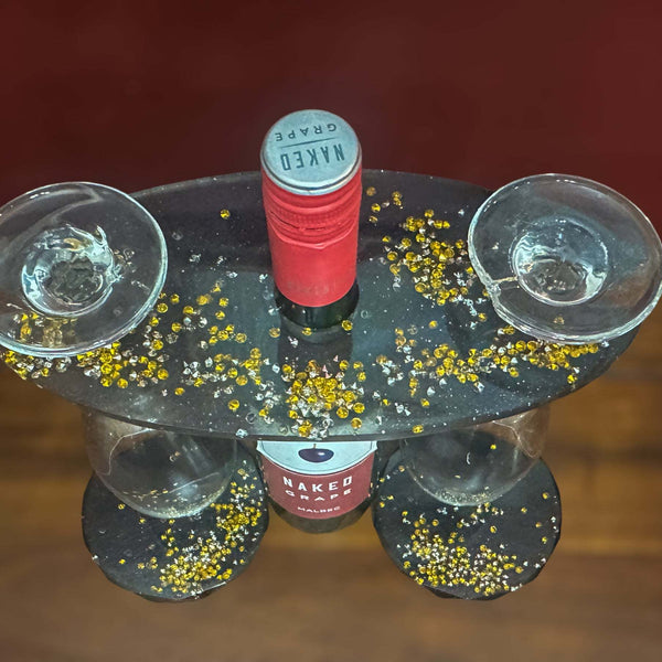 Wine Glass Caddy with 2 Coasters - Diamond Noir Wine Elegance Set