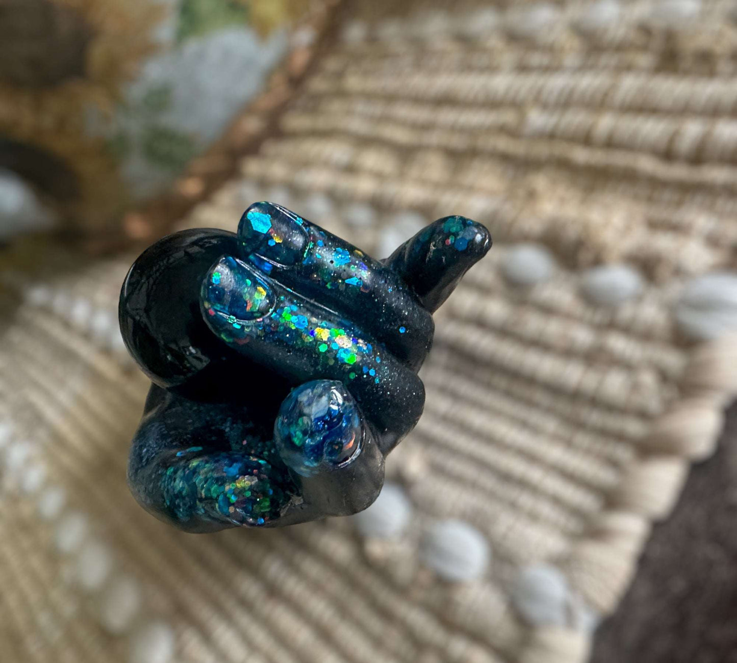 Obsidian Sphere & Resin Hand Sphere Holder - Enchanting Protection