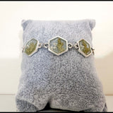 Fern Elegance: Silver Hexagon Handmade Trio Bracelet with Dried Flower