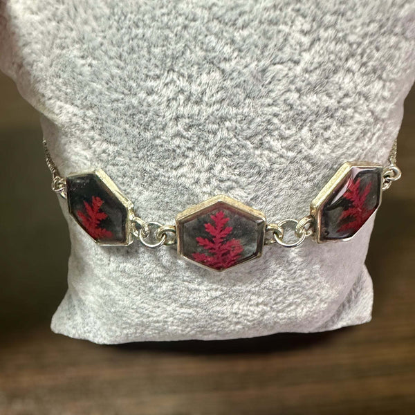 Black Forest Whimsy: Silver Hexagon Handmade Trio Bracelet Red Fern