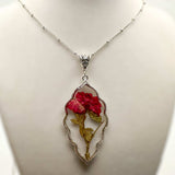 Roses are Red - Real Dried Rose Silver Leaf Necklace - Nature-Inspired